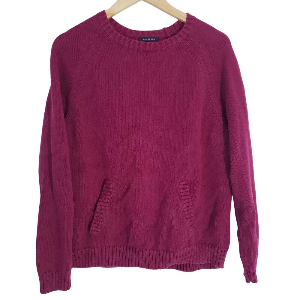 Lands End‎ Womens Plus Size 1X Red Knit Pull Over Sweater Cotton Autumn Layering
